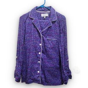 Victoria's Secret Purple Logo Print Pajama Set Button top and drawstring btm Med